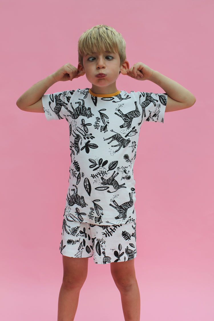 Organic Zebra Shortie PJs by Jammie Doodles - White