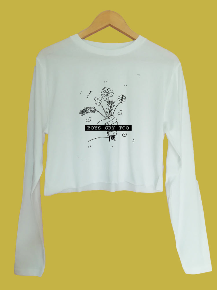 Boys cry too Organic Long Sleeve raw edge crop