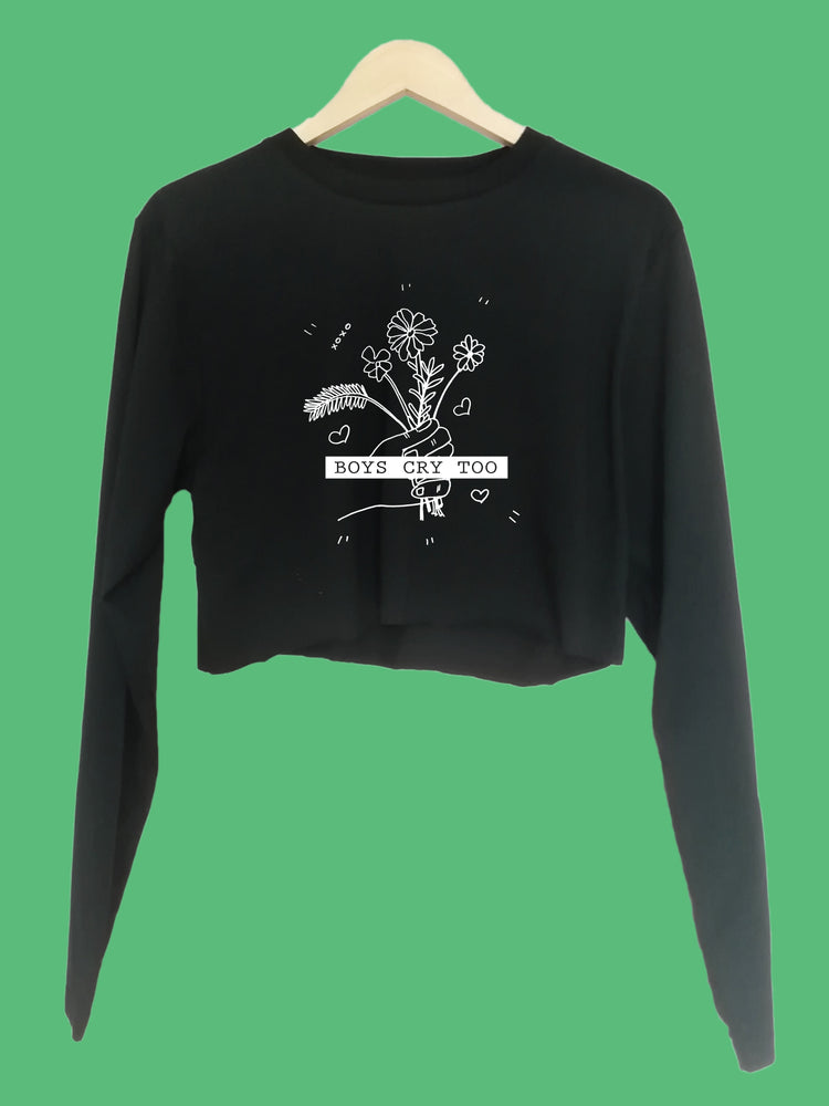 Boys cry too Organic Long Sleeve raw edge crop