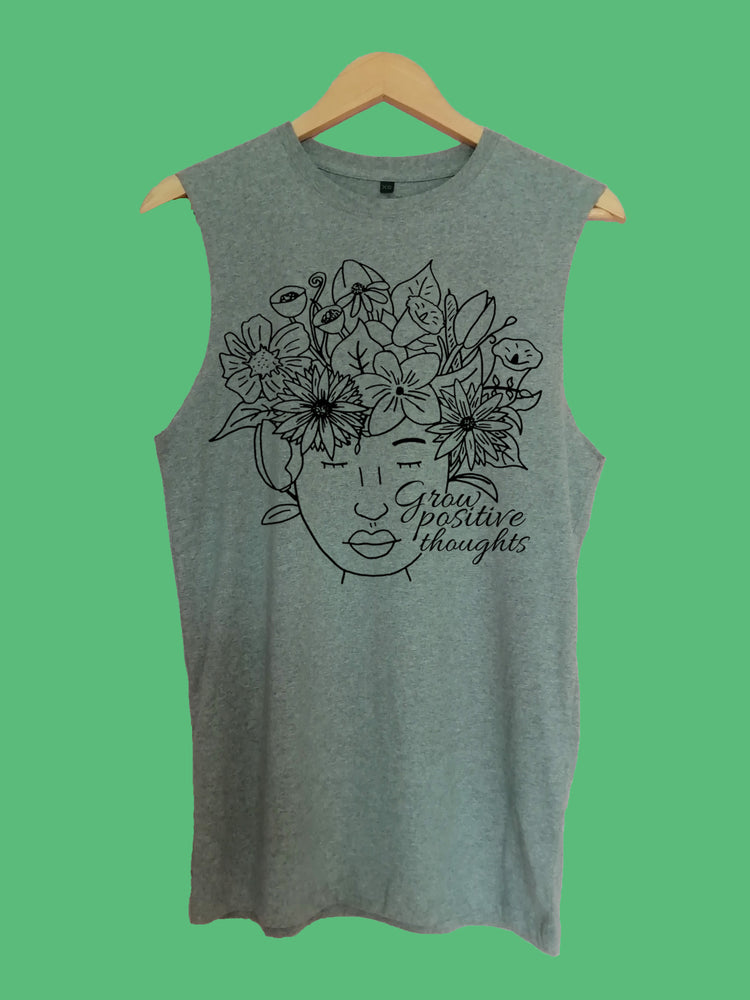 Grow positive thoughts raw edge sleeveless Organic Shirt