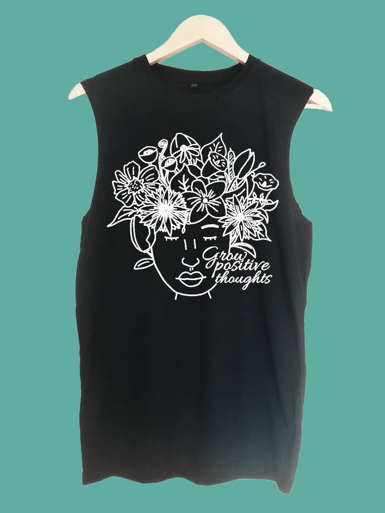 Grow positive thoughts raw edge sleeveless Organic Shirt