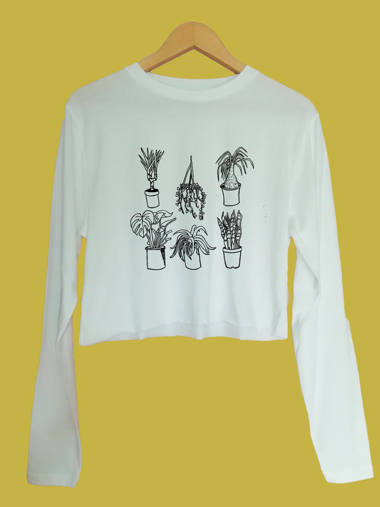 Houseplants Organic Long Sleeve raw edge crop
