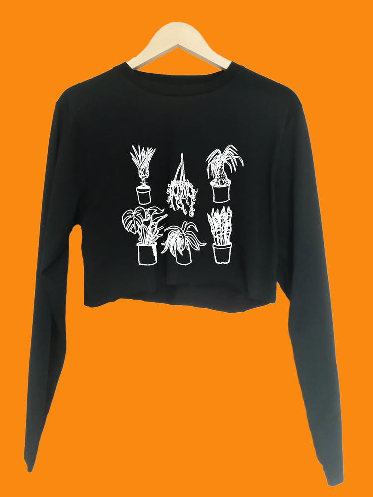 Houseplants Organic Long Sleeve raw edge crop