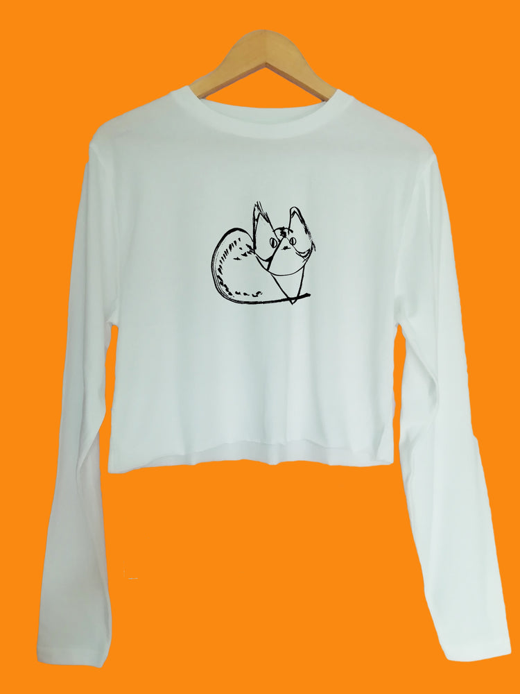 Derp Cat Organic Long Sleeve raw edge crop