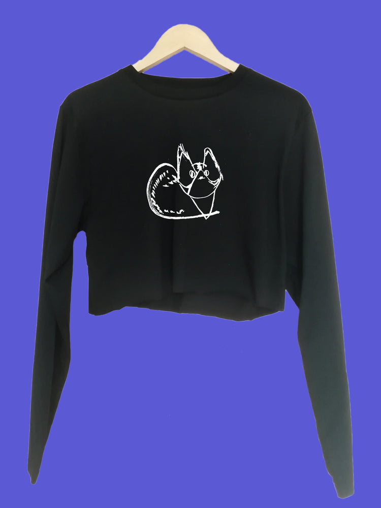 Derp Cat Organic Long Sleeve raw edge crop