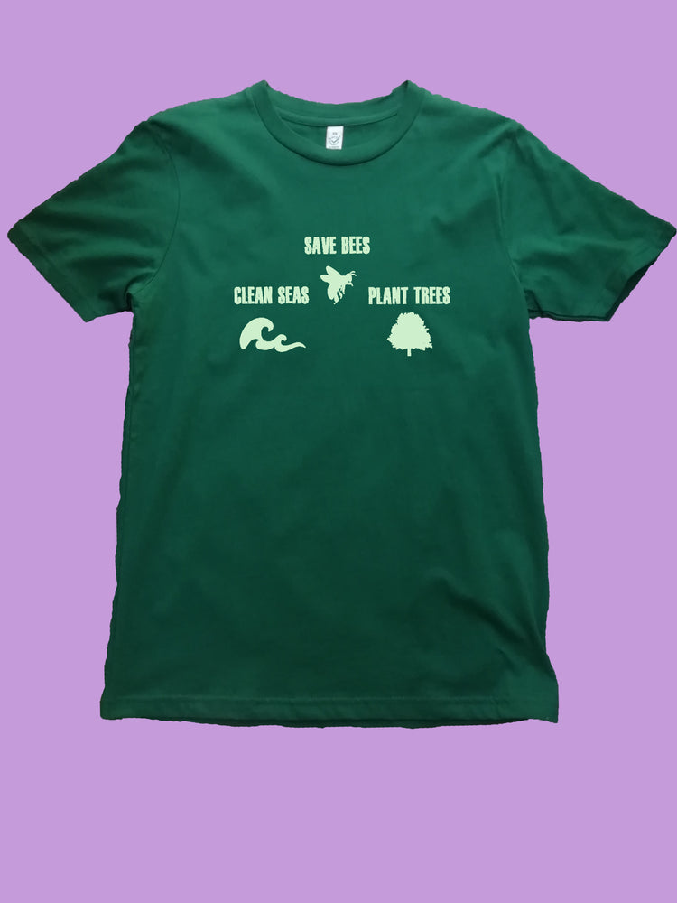Save Bees, Plant trees, clean seas Organic Shirt