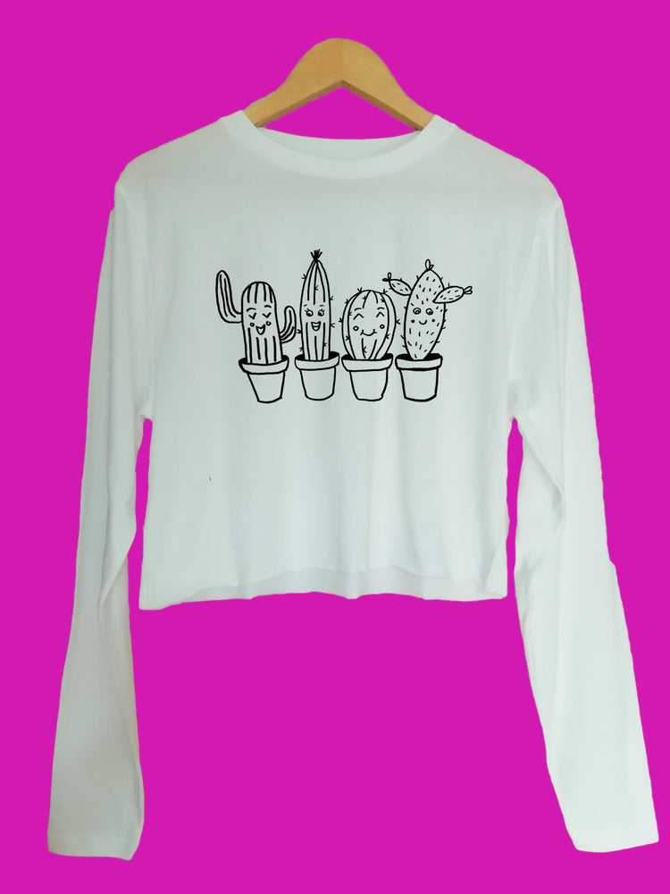 Cute succulents Organic Long Sleeve raw edge crop