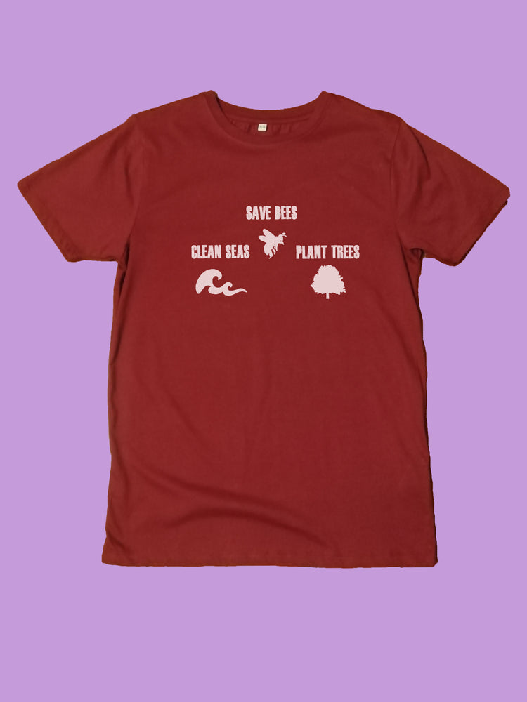 Save Bees, Plant trees, clean seas Organic Shirt