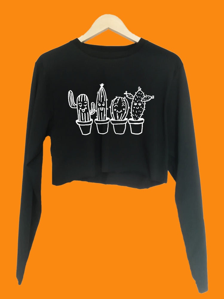 Cute succulents Organic Long Sleeve raw edge crop