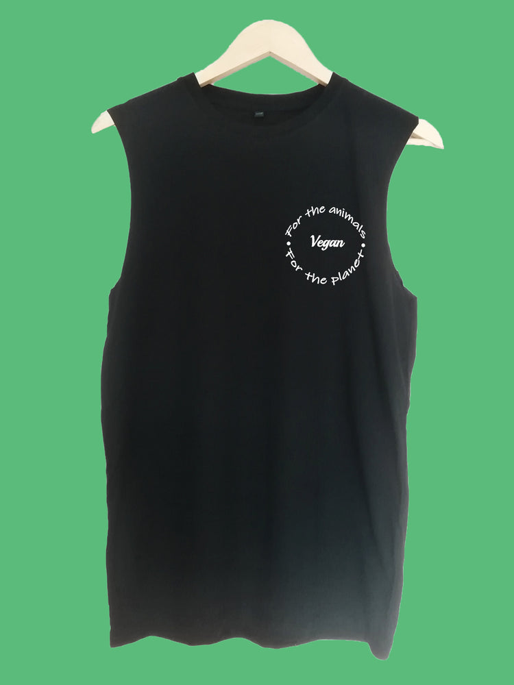 Vegan for the planet and animals raw edge sleeveless Organic Shirt