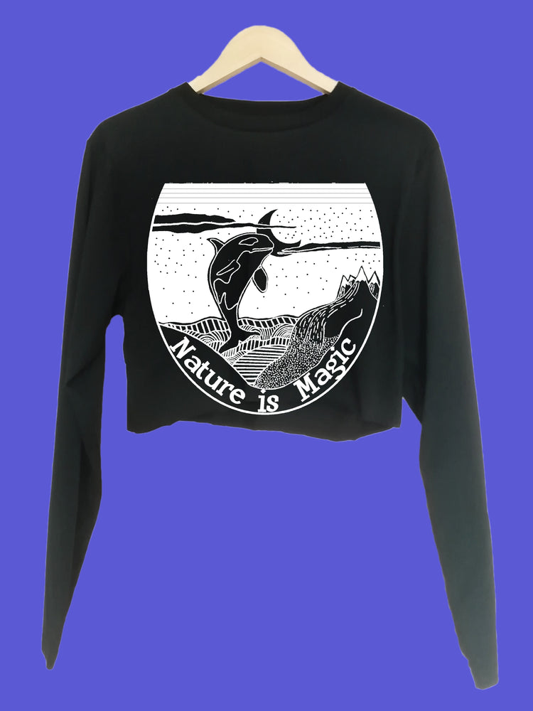 Nature is magic Organic Long Sleeve raw edge crop