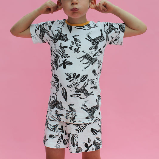 Organic Zebra Shortie PJs by Jammie Doodles - White