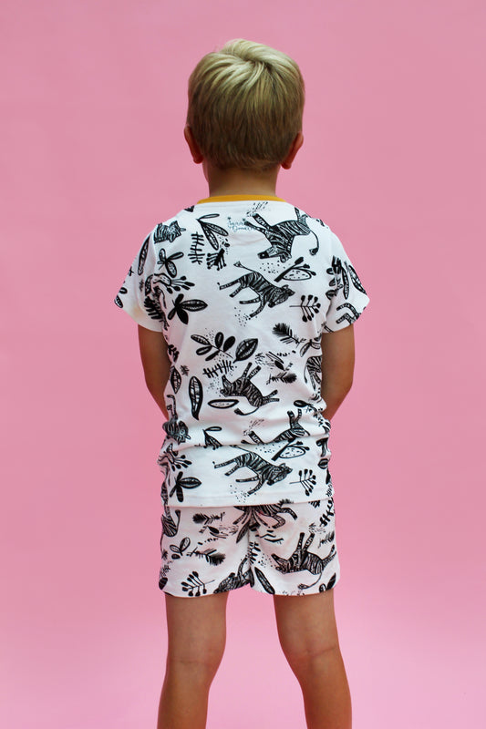 Organic Zebra Shortie PJs by Jammie Doodles - White