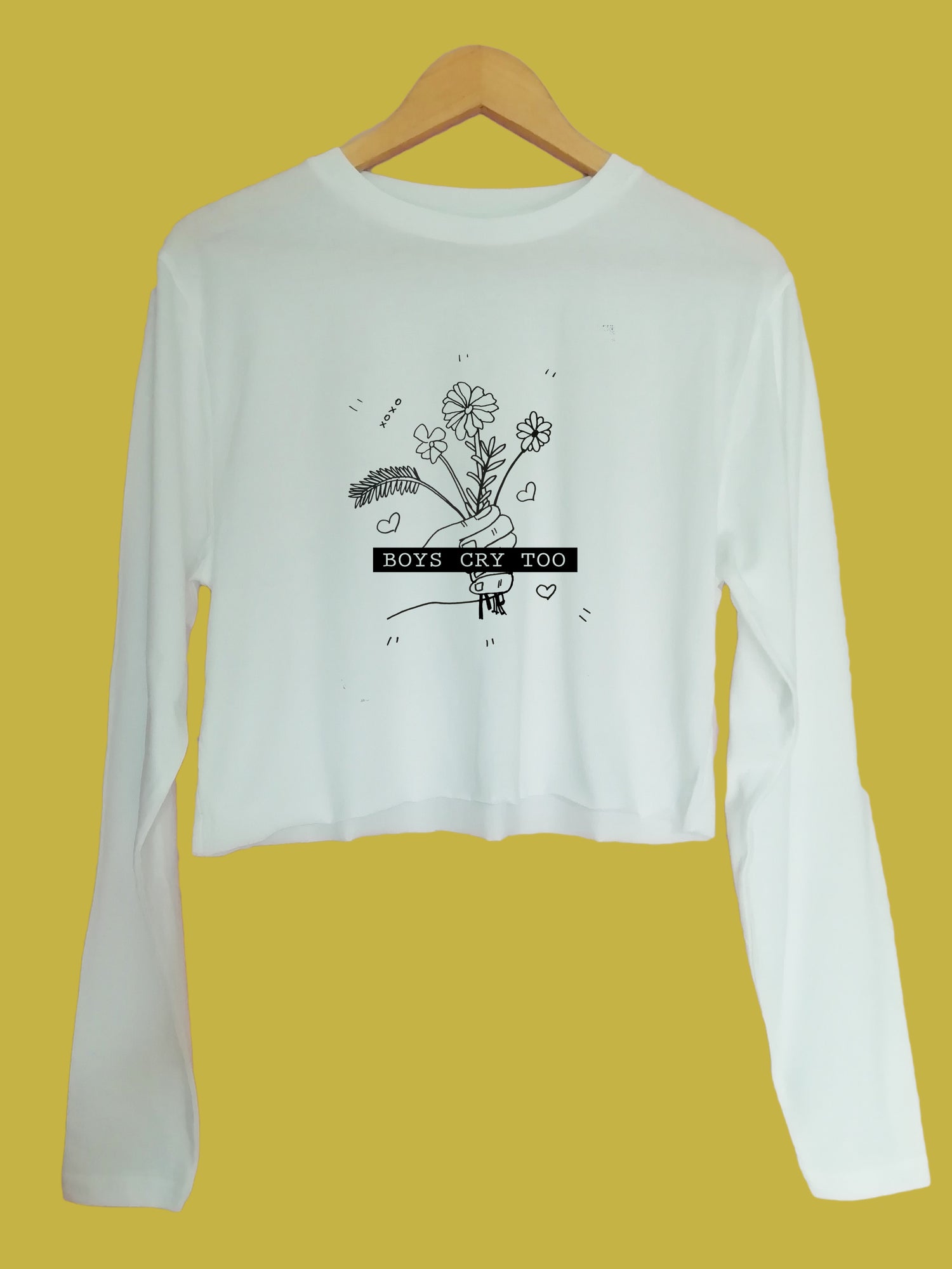 Boys cry too Organic Long Sleeve raw edge crop