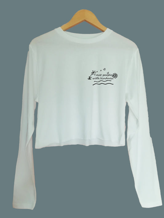 Treat people with kindness Organic Long Sleeve raw edge crop