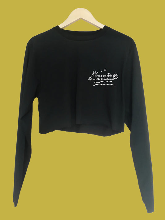 Treat people with kindness Organic Long Sleeve raw edge crop