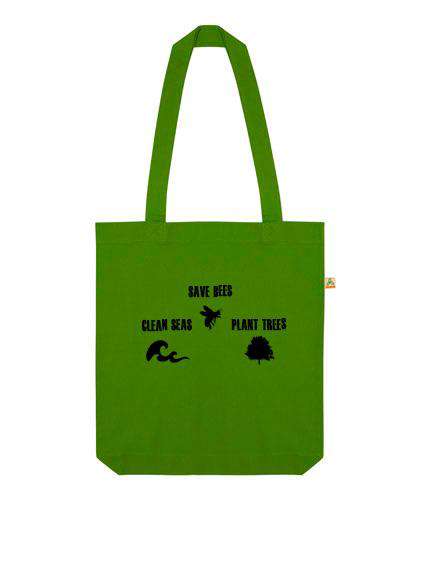 Save Bees, Clean Seas Plant Trees recycled tote - One Planet Mind