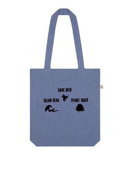 Save Bees, Clean Seas Plant Trees recycled tote - One Planet Mind