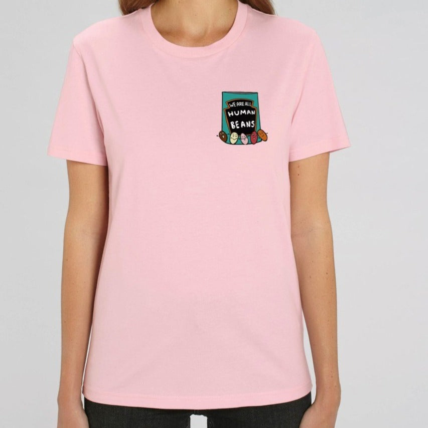 We are all human beans embroidered Organic Shirt