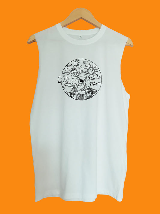 Stay magic raw edge sleeveless Organic Shirt