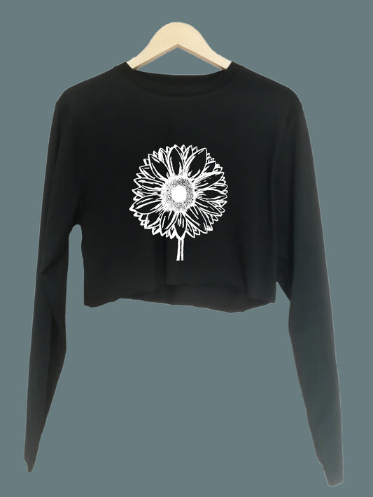 Sunflowers Organic Long Sleeve raw edge crop