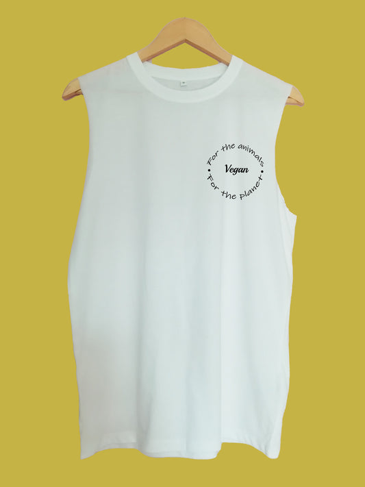 Vegan for the planet and animals raw edge sleeveless Organic Shirt