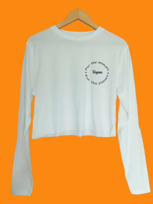 vegan for the animals and the planet Organic Long Sleeve raw edge crop
