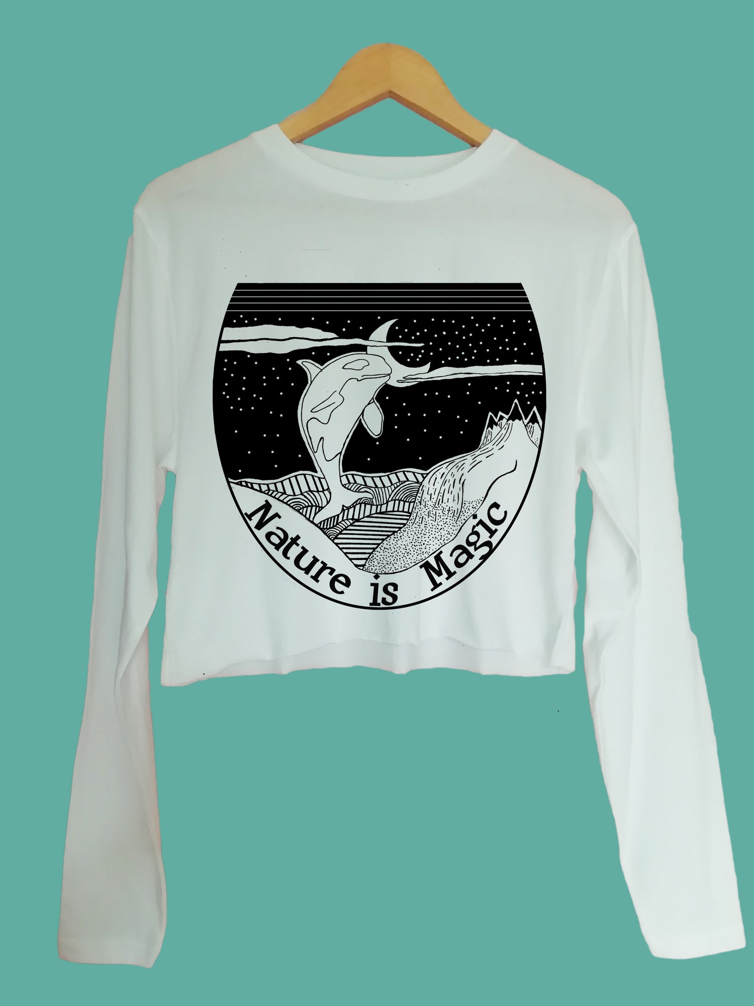 Nature is magic Organic Long Sleeve raw edge crop
